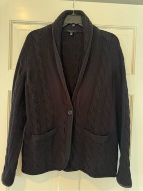 Talbots Black Cable-Knit Shawl Collar Cardigan